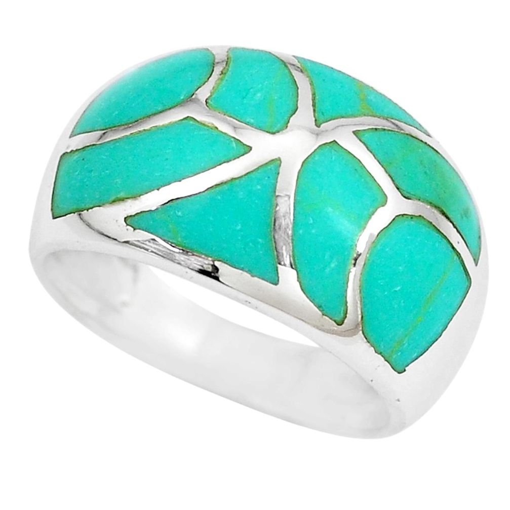 5.02gms fine green turquoise enamel 925 sterling silver ring size 6 a88719