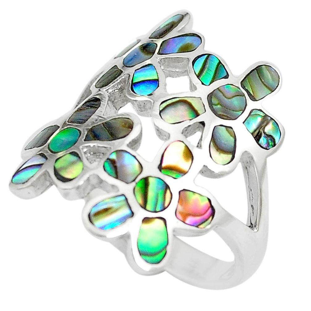 925 silver 6.26gms green abalone paua seashell flower ring jewelry size 7 a88738