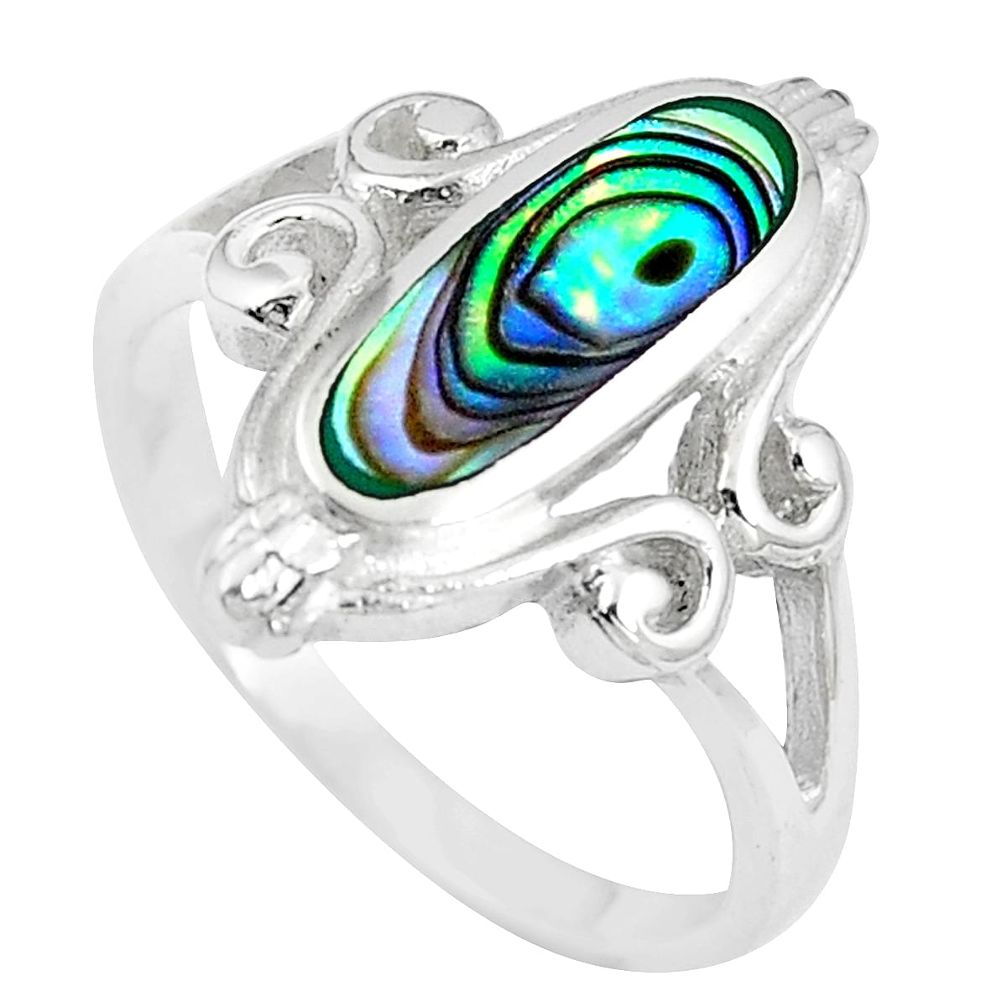 3.26gms green abalone paua seashell enamel 925 silver ring size 6 a88773