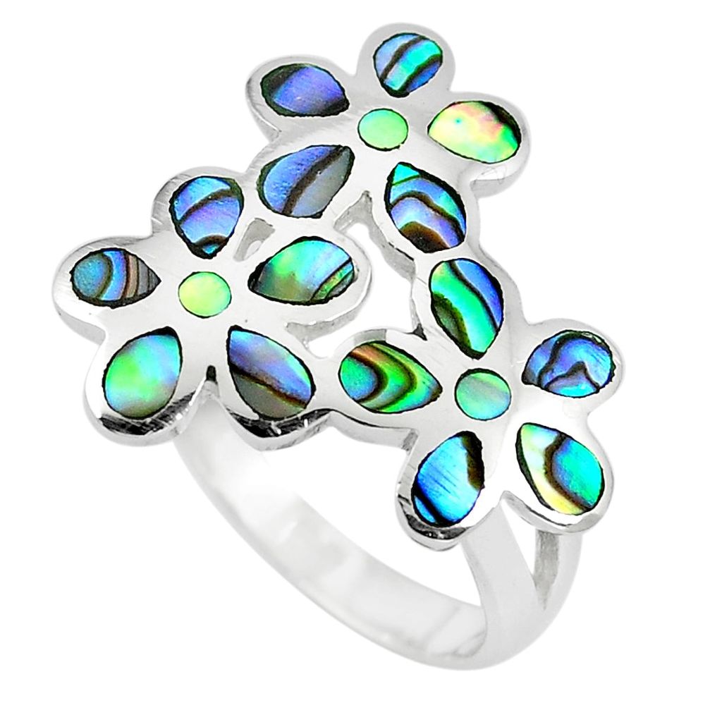5.02gms green abalone paua seashell enamel 925 silver ring size 6 a88777