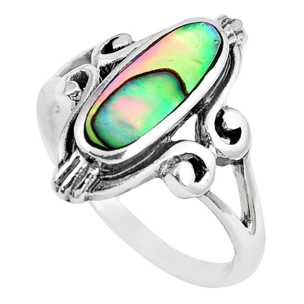 3.48gms green abalone paua seashell 925 silver ring jewelry size 5.5 a88791