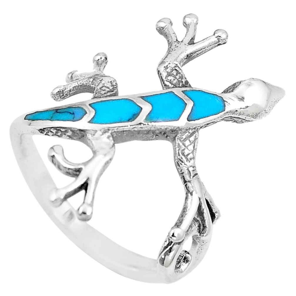3.89gms fine blue turquoise enamel 925 sterling silver lizard ring size 7 a88810