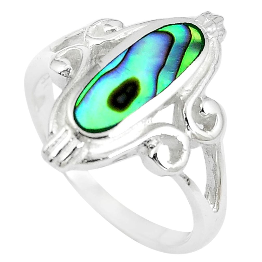 3.26gms green abalone paua seashell enamel 925 silver ring size 6 a88812
