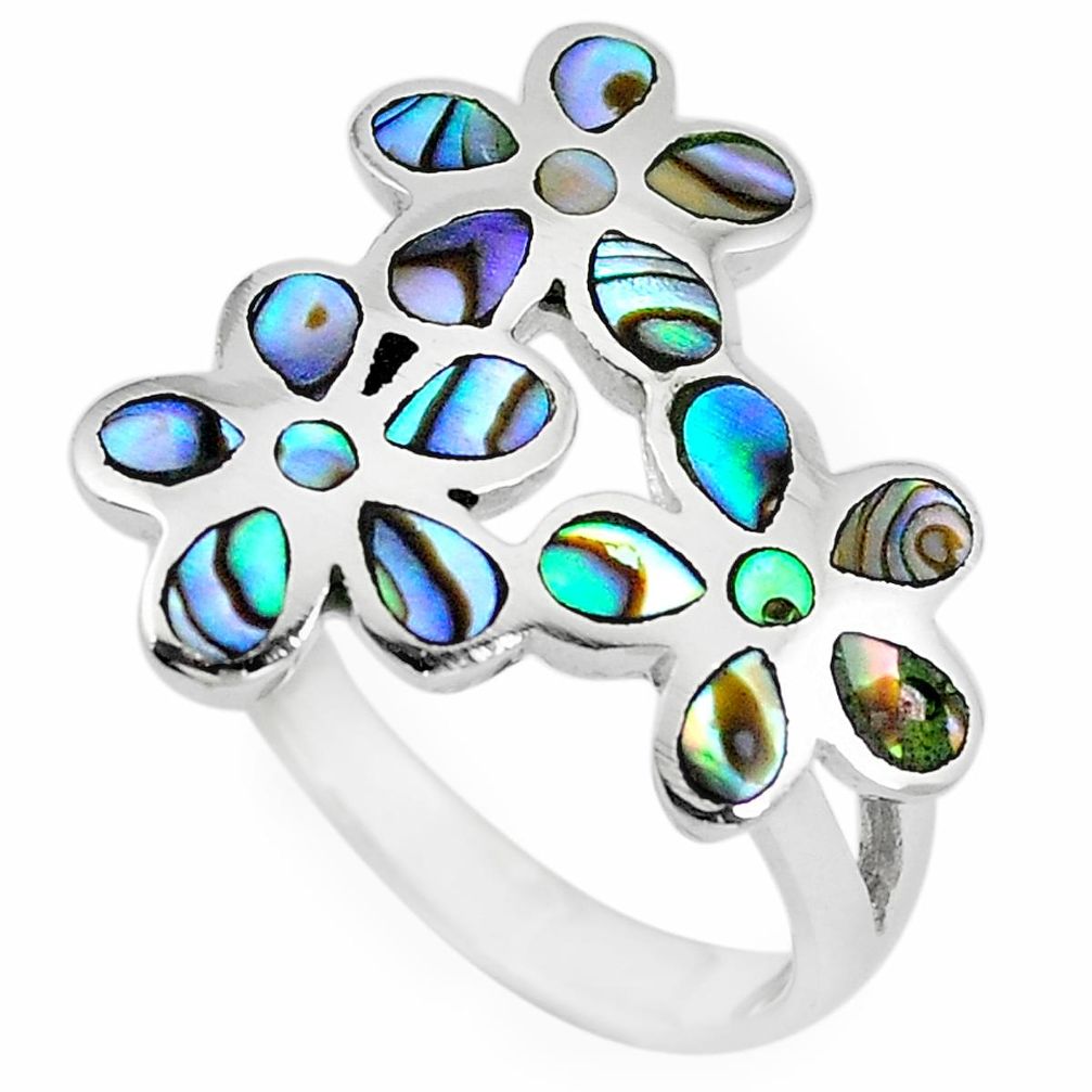 5.02gms green abalone paua seashell 925 silver flower ring size 7 a88821
