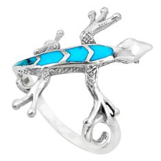 925 sterling silver 3.89gms fine blue turquoise enamel lizard ring size 8 a88833