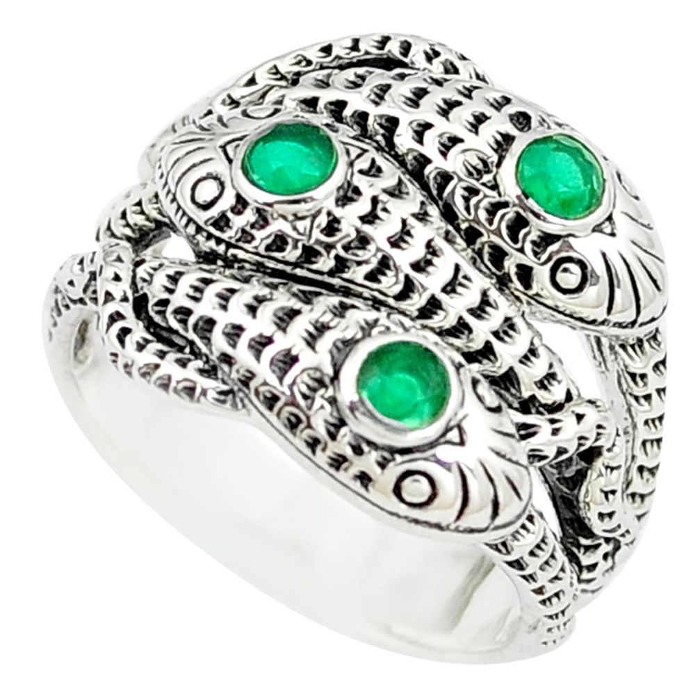 1.11cts green emerald 925 sterling silver fish ring jewelry size 8 a89147