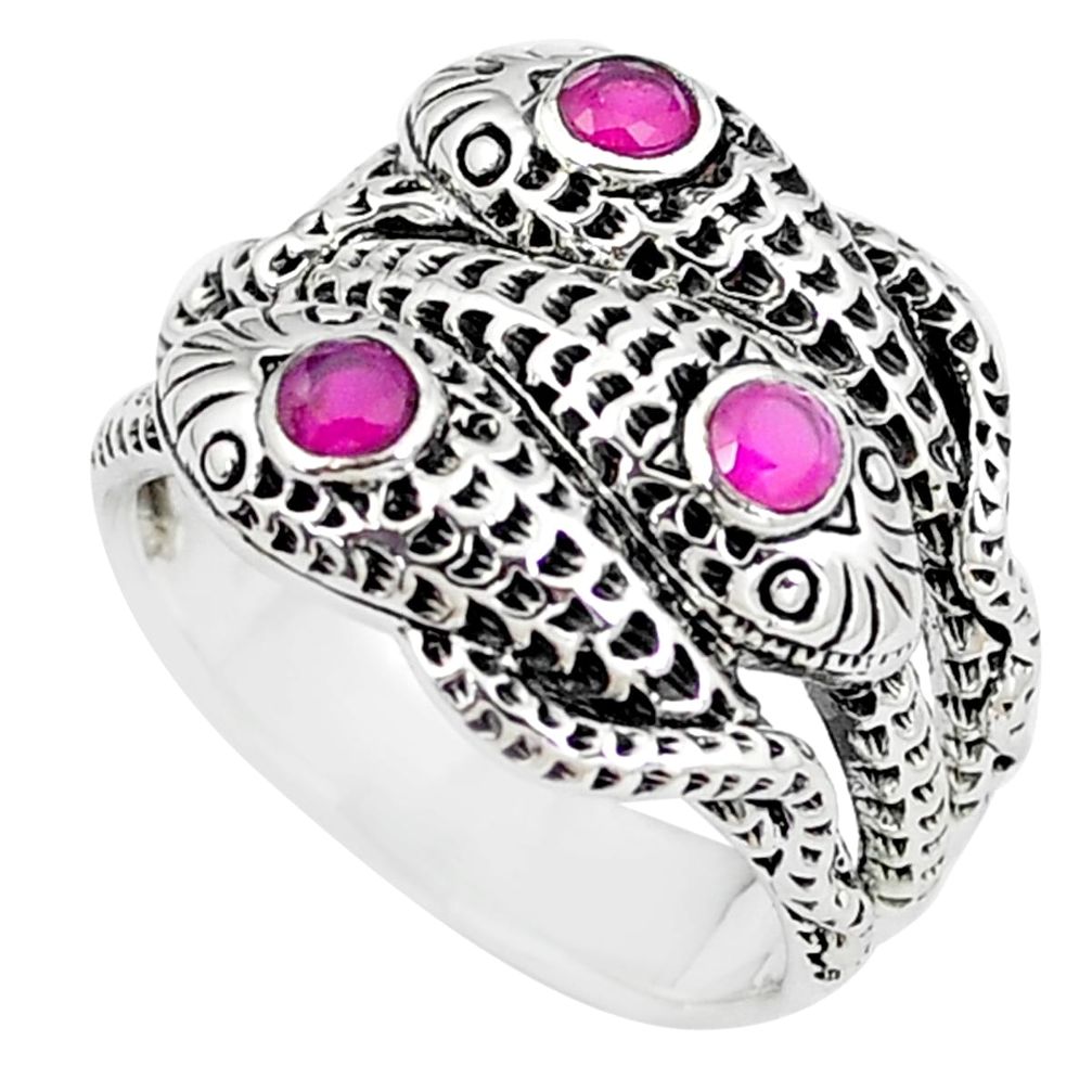 925 sterling silver 1.15cts red ruby fish ring jewelry size 8 a89149