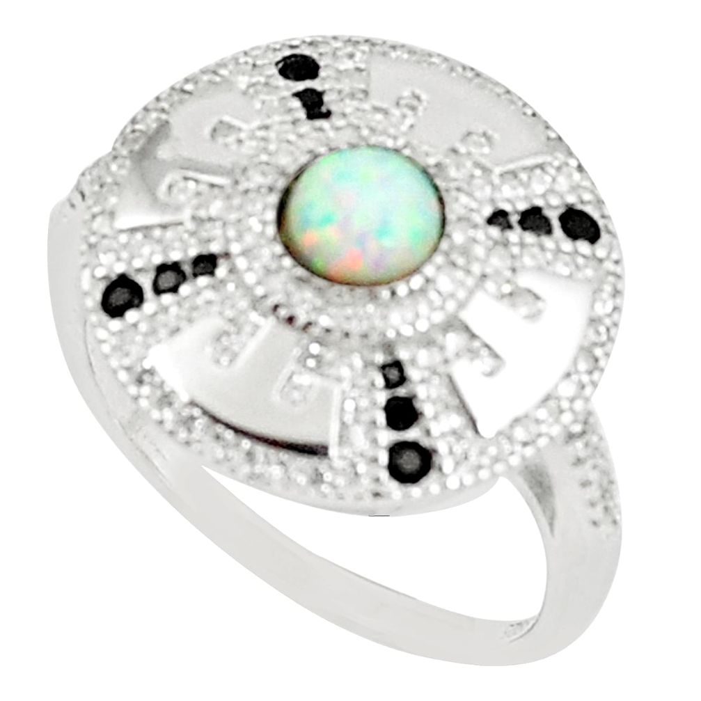 1.22cts pink australian opal (lab) black topaz 925 silver ring size 8.5 a89177
