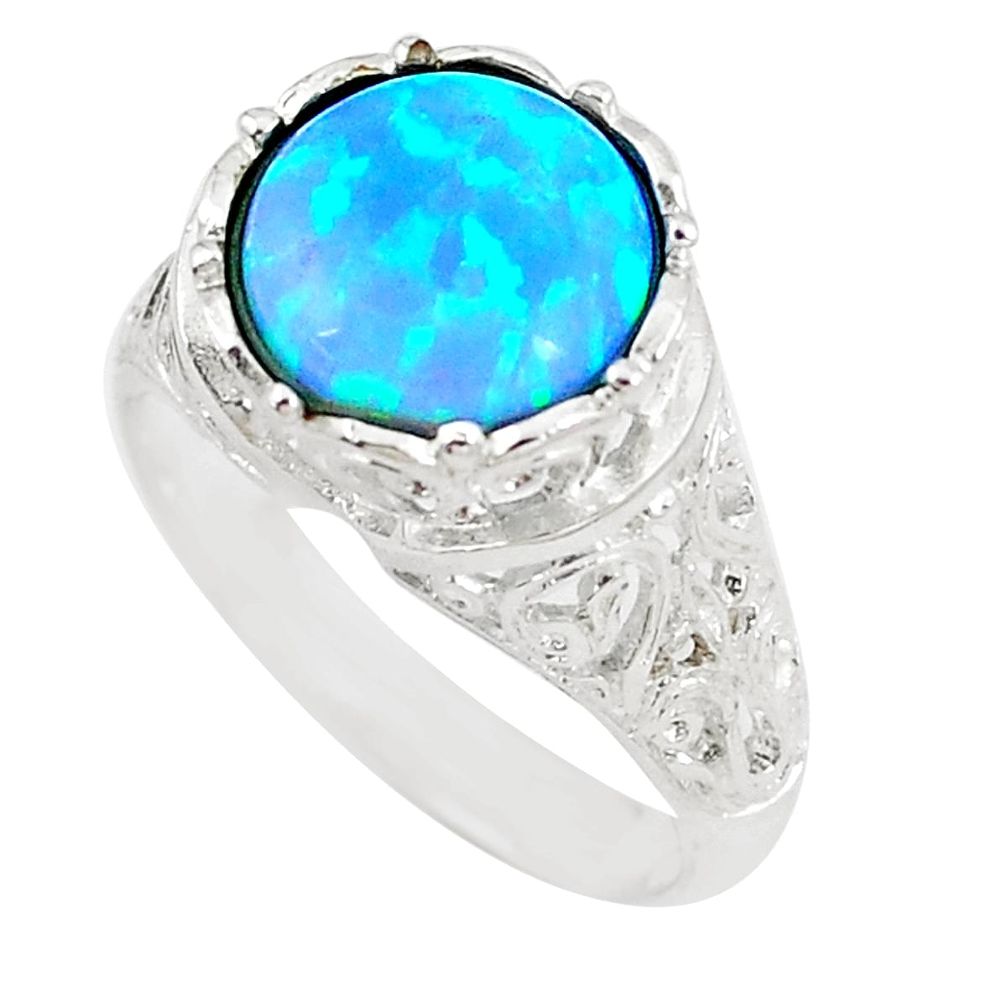 2.63cts blue australian opal (lab) 925 sterling silver ring size 8 a89223