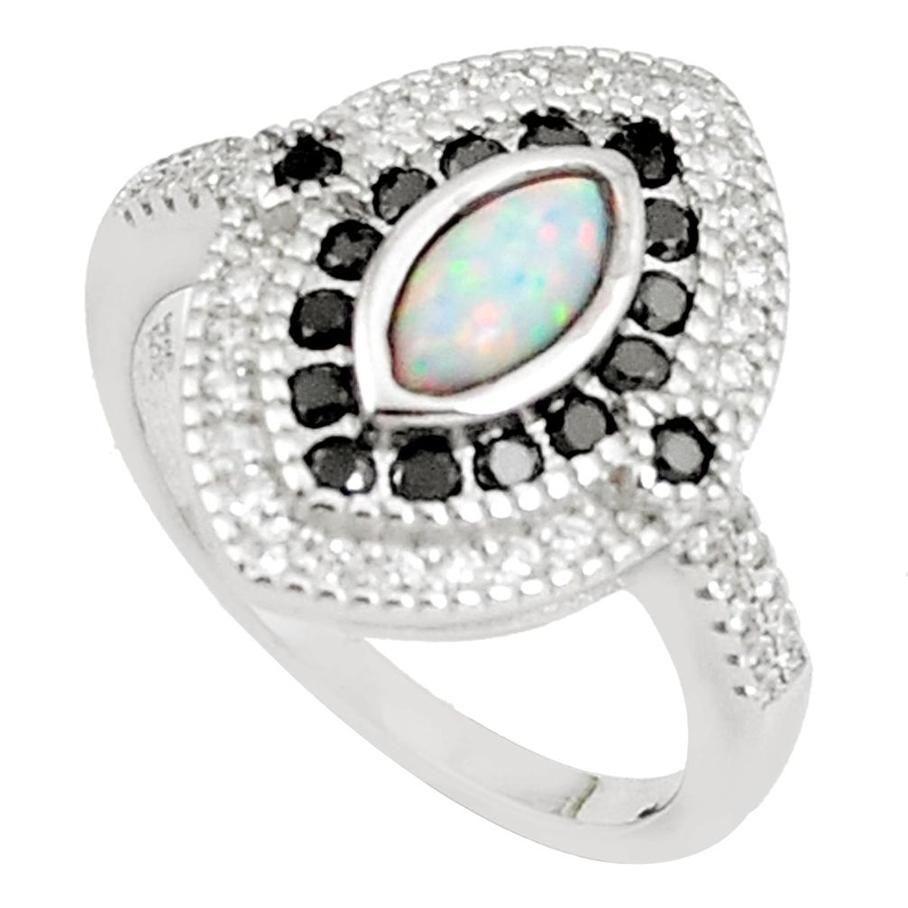 925 silver 4.38cts pink australian opal (lab) black topaz ring size 9 a89290