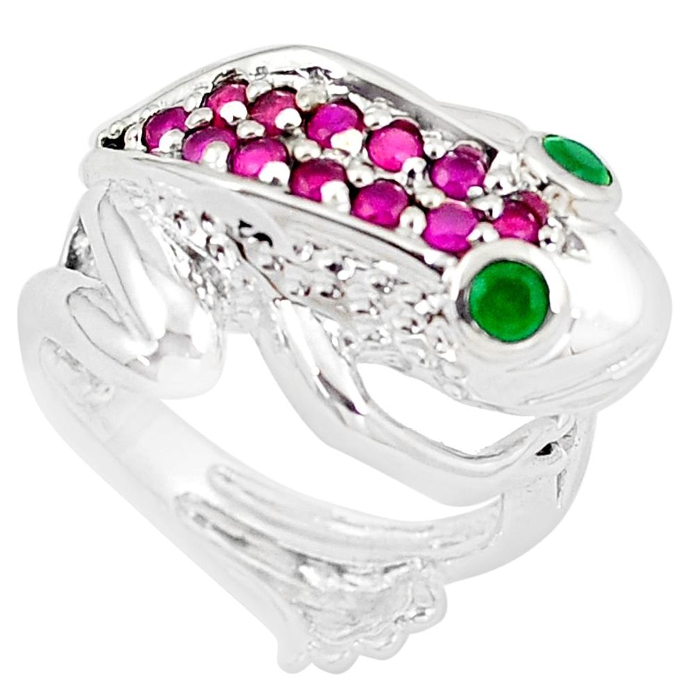 2.41cts red ruby green emerald quartz 925 silver frog ring jewelry size 8 a89343