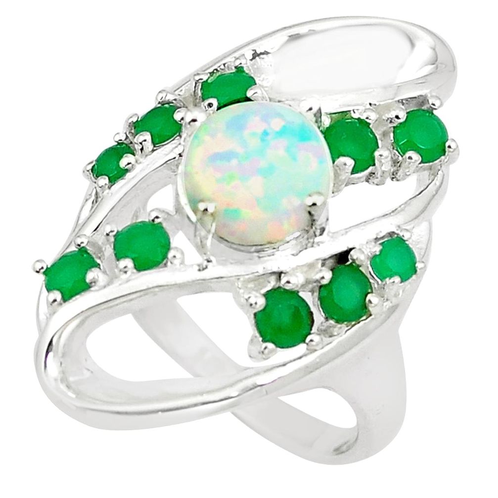 4.45cts pink australian opal (lab) green emerald 925 silver ring size 7 a89429