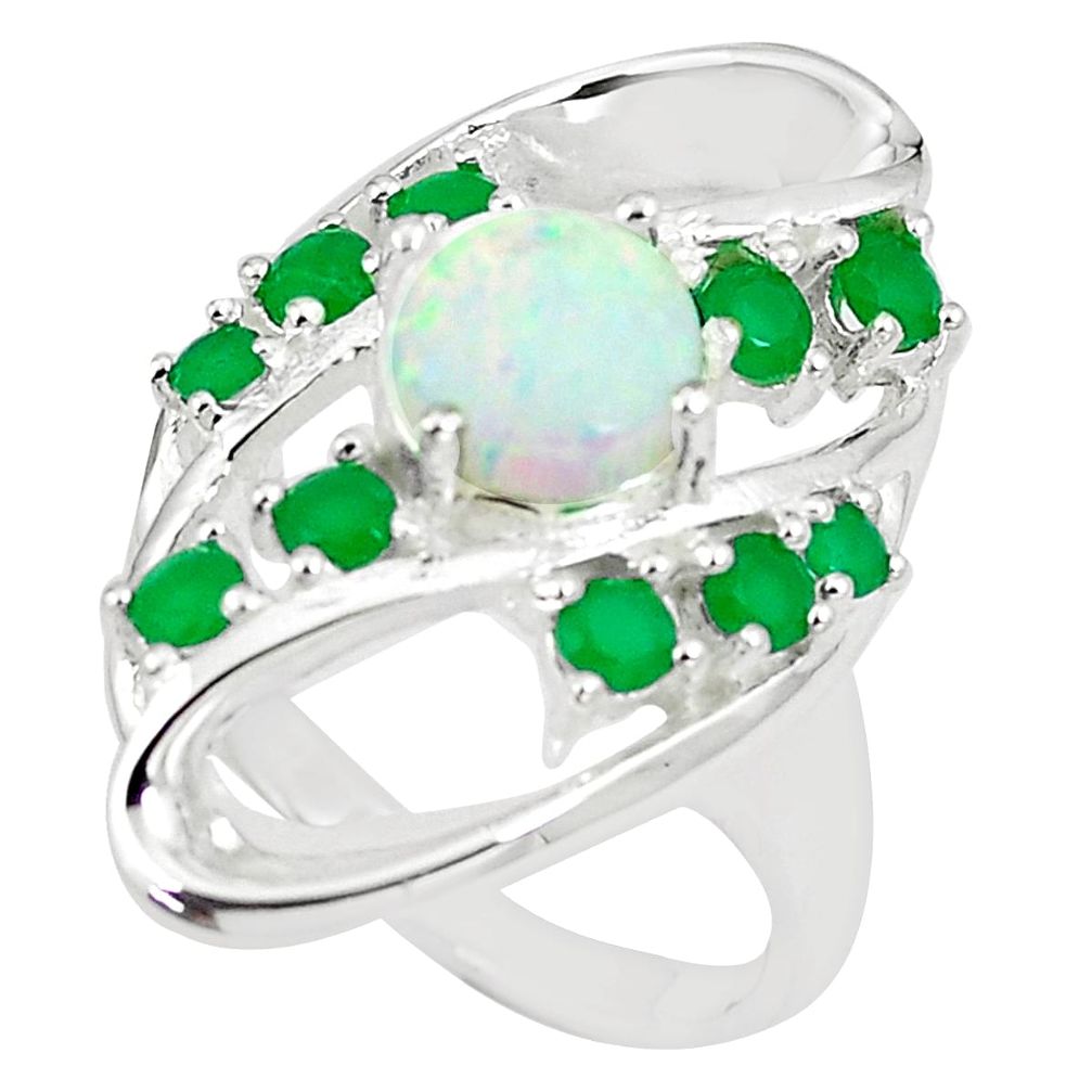 925 silver 4.74cts pink australian opal (lab) green emerald ring size 9 a89440