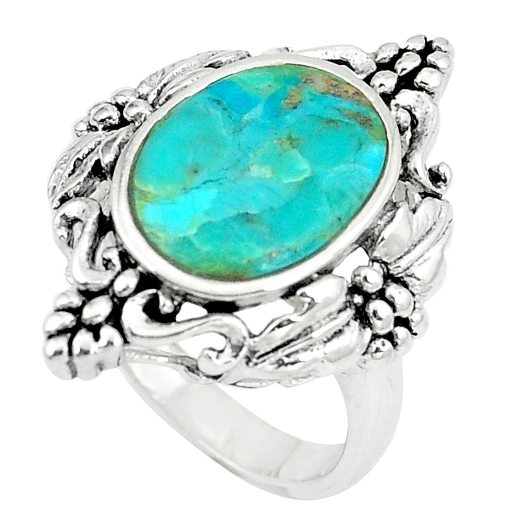 5.08cts natural green kingman turquoise silver solitaire ring size 8.5 a89655