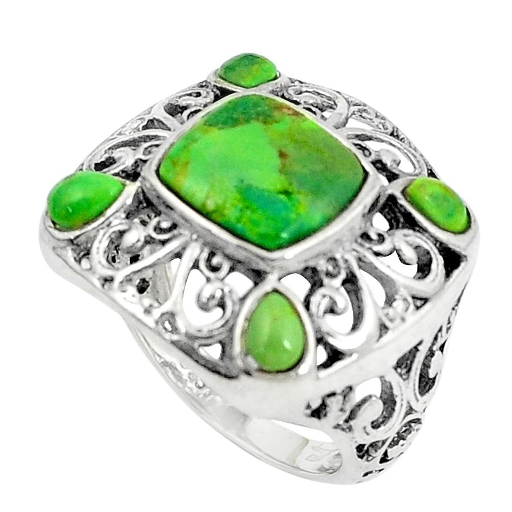5.42cts green copper turquoise 925 sterling silver ring jewelry size 6.5 a89661