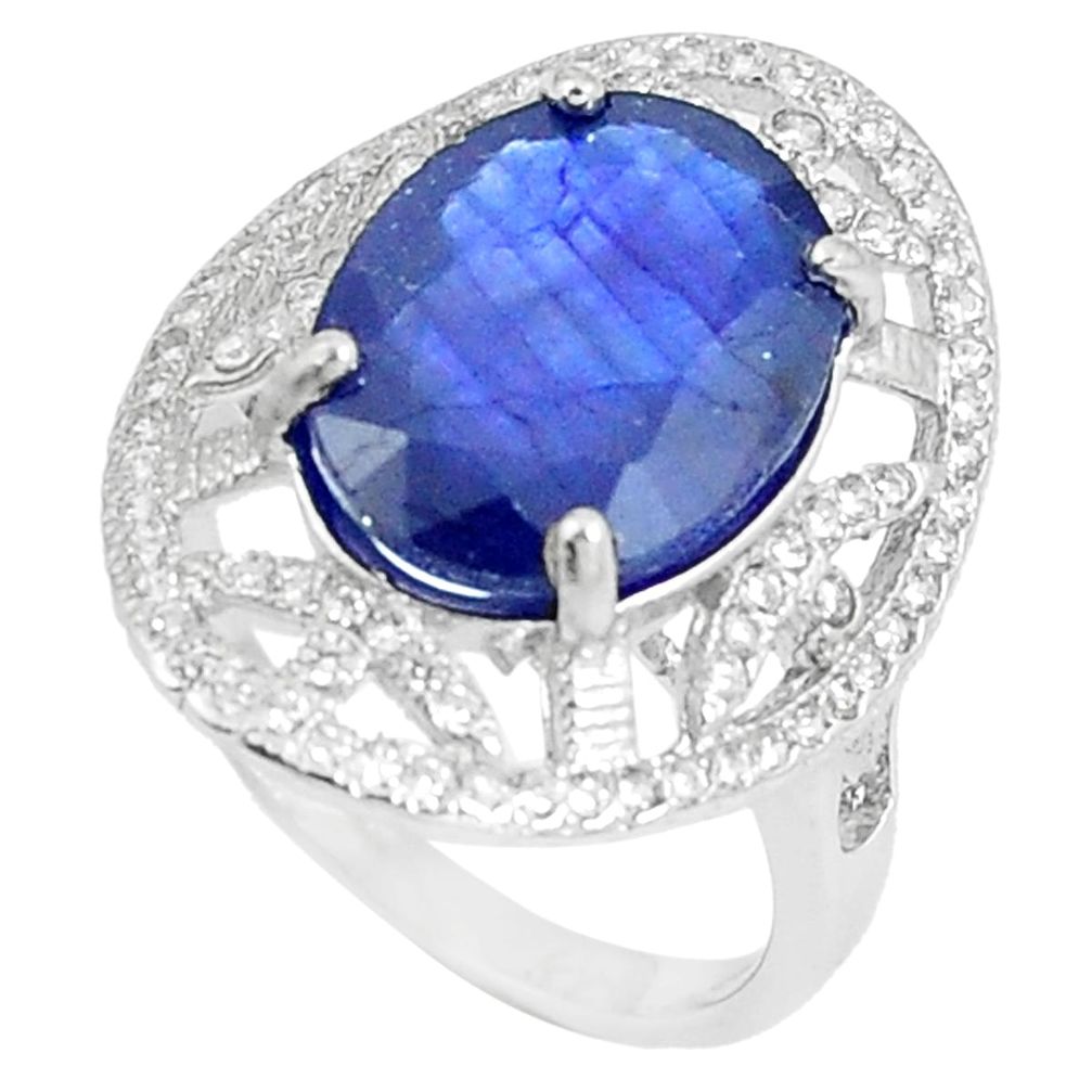 7.83cts natural blue sapphire white topaz 925 silver ring size 7.5 a89907