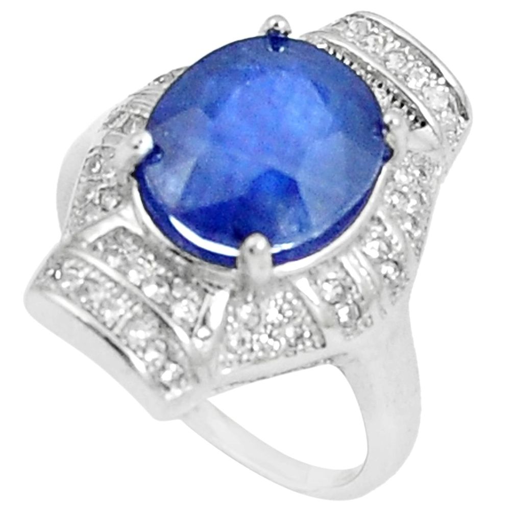 925 silver 6.84cts natural blue sapphire white topaz round ring size 5.5 a89911