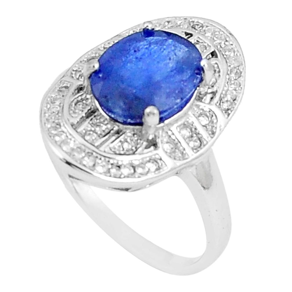 5.51cts natural blue sapphire white topaz 925 silver ring size 6.5 a89913