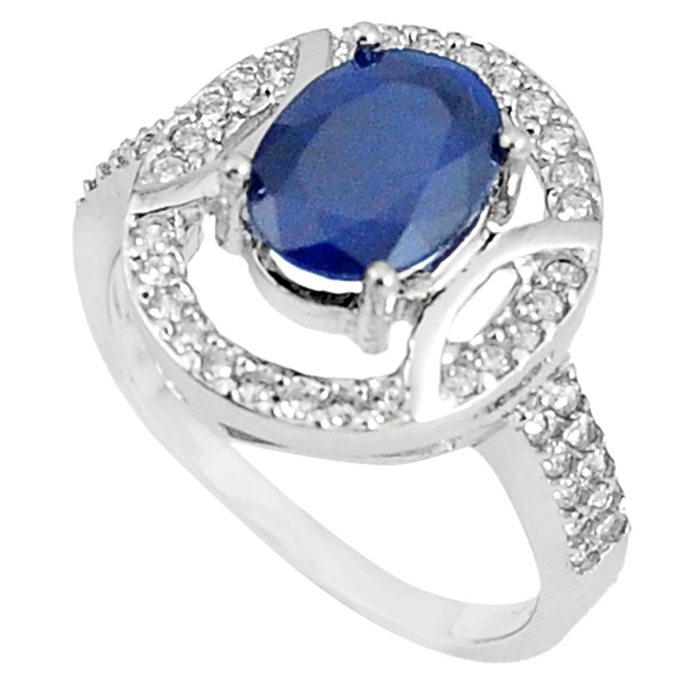 5.53cts natural blue sapphire white topaz 925 silver ring size 7.5 a89916