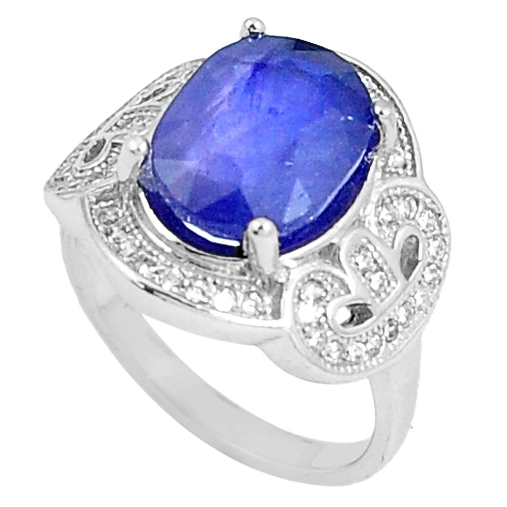5.97cts natural blue sapphire white topaz 925 sterling silver ring size 6 a89921