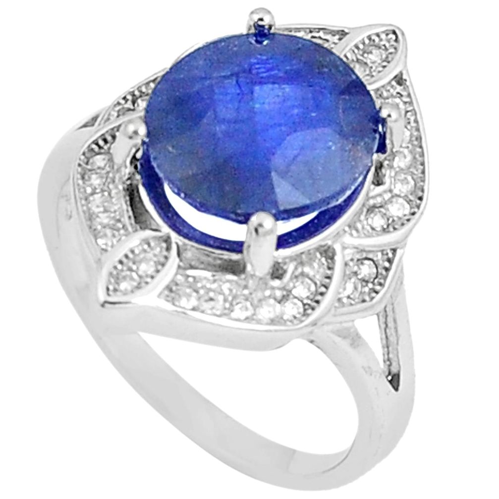 6.31cts natural blue sapphire white topaz 925 sterling silver ring size 7 a89929