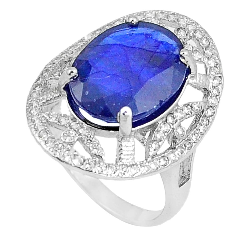 7.32cts natural blue sapphire white topaz 925 silver ring size 6.5 a89937