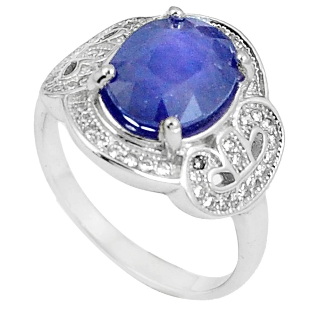 6.56cts natural blue sapphire white topaz 925 sterling silver ring size 8 a89938
