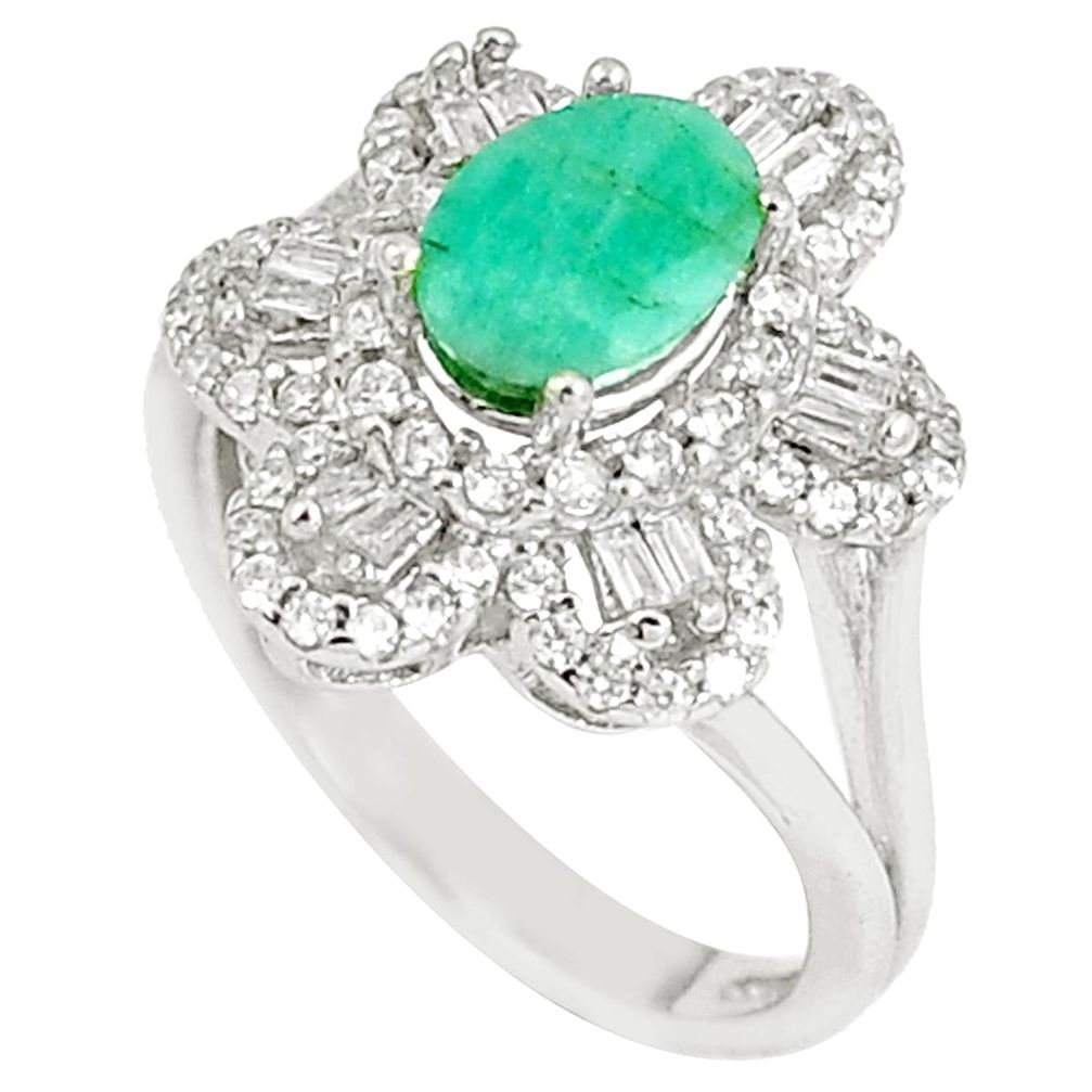 6.10cts natural green emerald white topaz 925 sterling silver ring size 8 a89981