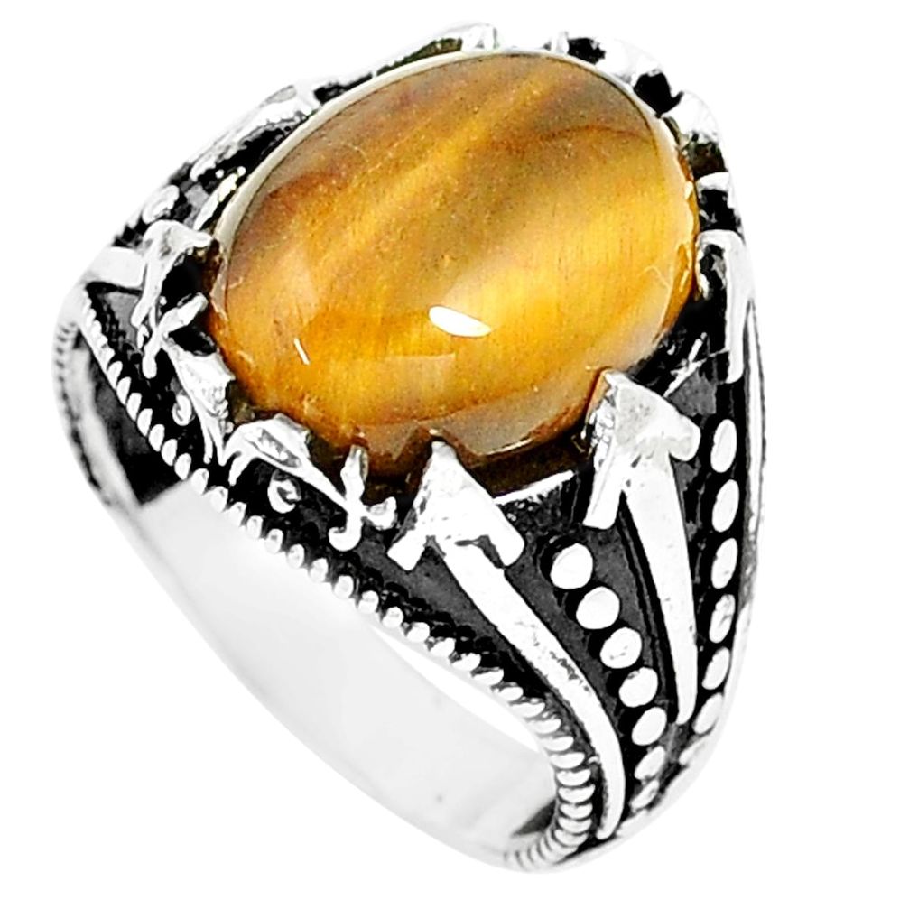 11.22cts brown tiger's eye 925 silver solitaire mens ring jewelry size 10 a90101