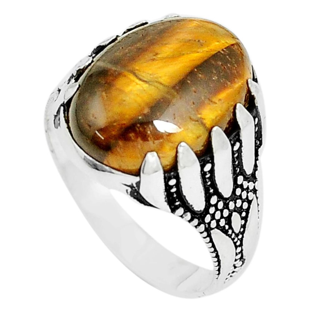 13.28cts brown tiger's eye 925 silver solitaire mens ring size 12.5 a90102