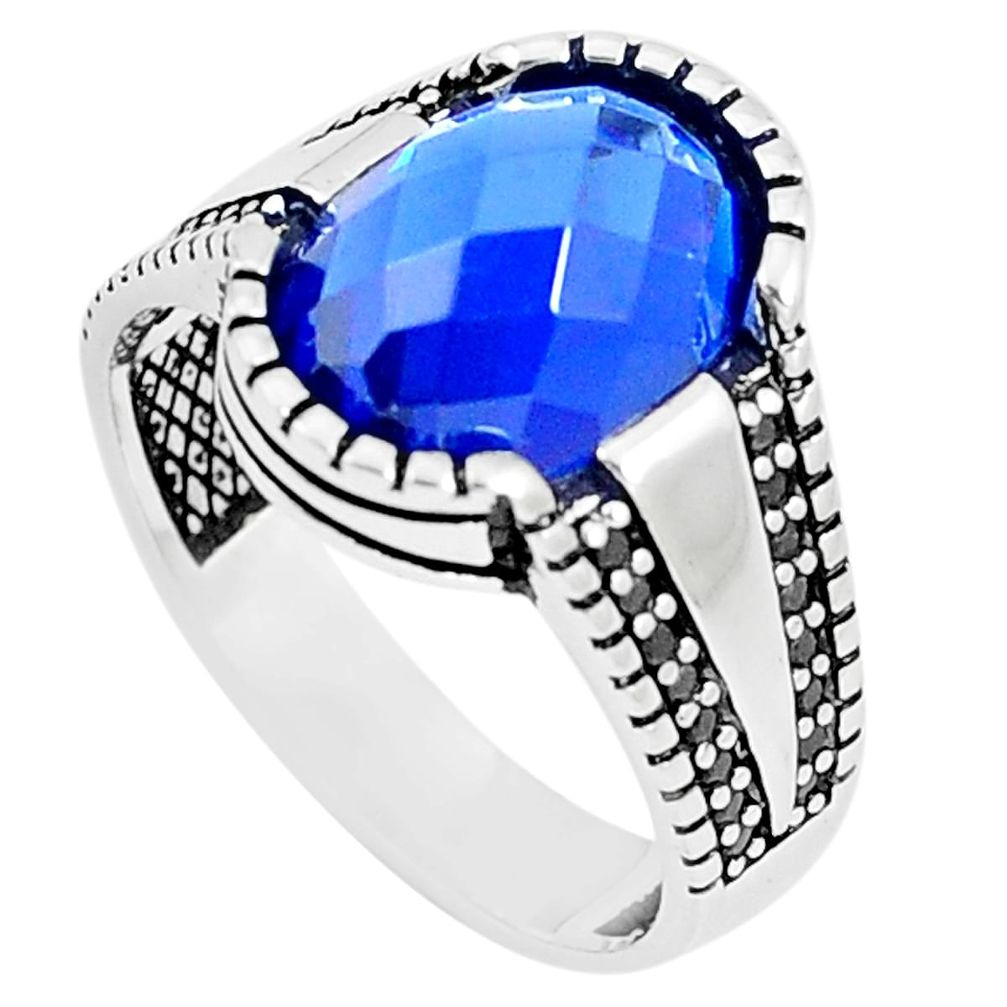 7.09cts blue sapphire quartz topaz 925 sterling silver mens ring size 11 a90106