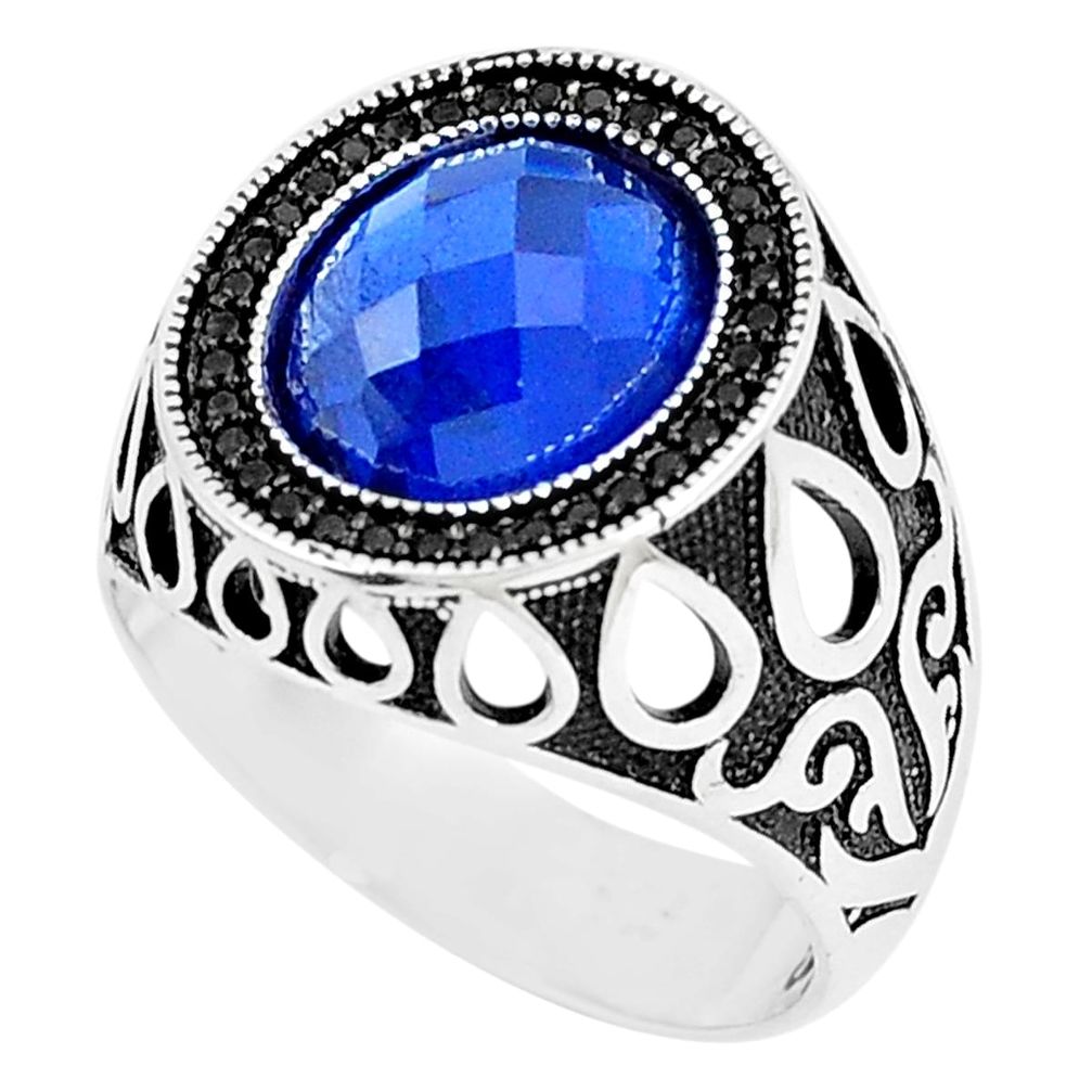 5.78cts blue sapphire quartz black topaz 925 silver mens ring size 10.5 a90107