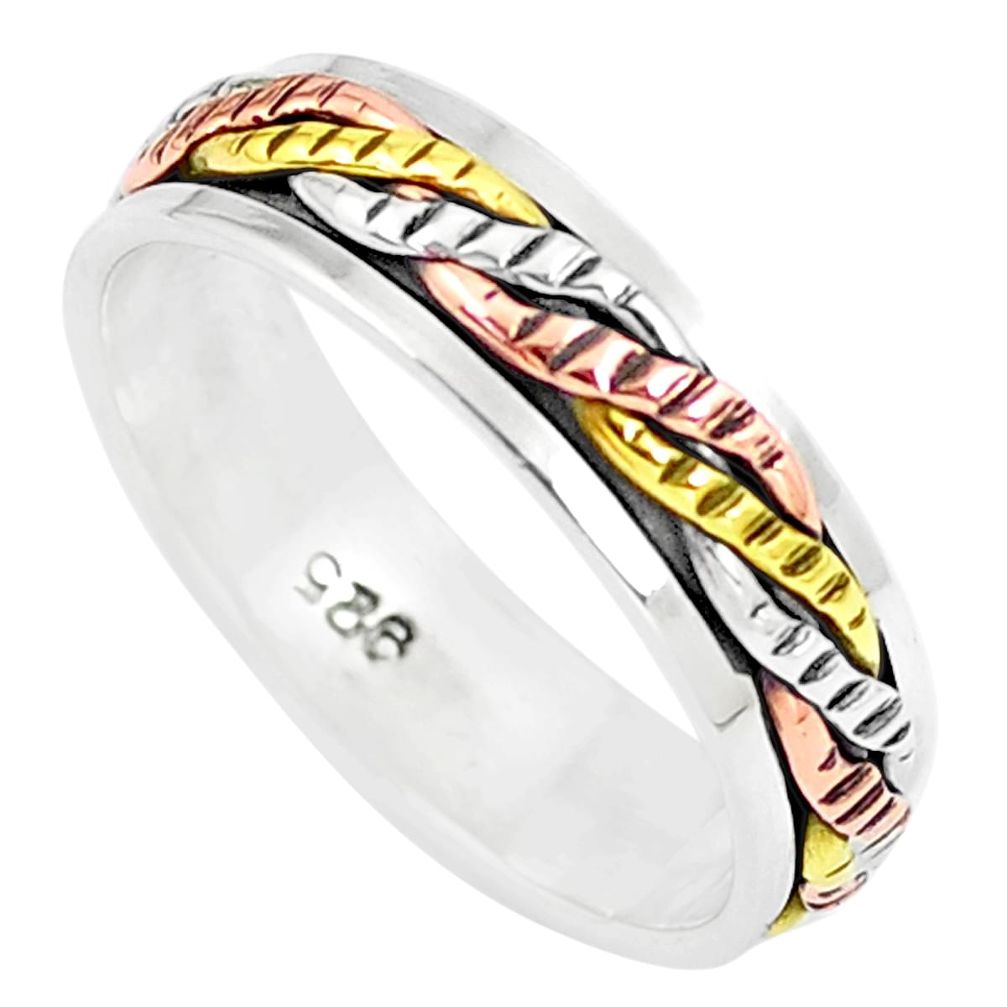 4.62gms victorian 925 silver two tone spinner band ring jewelry size 6 a90175