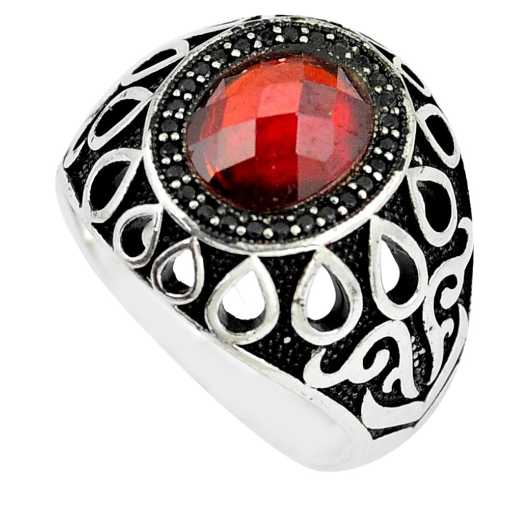 925 silver 5.21cts red garnet quartz black topaz mens ring size 10.5 a90345