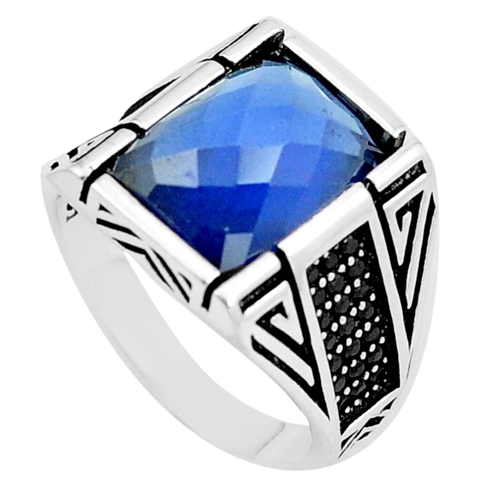 6.78cts blue sapphire quartz black topaz 925 silver mens ring size 10.5 a90370