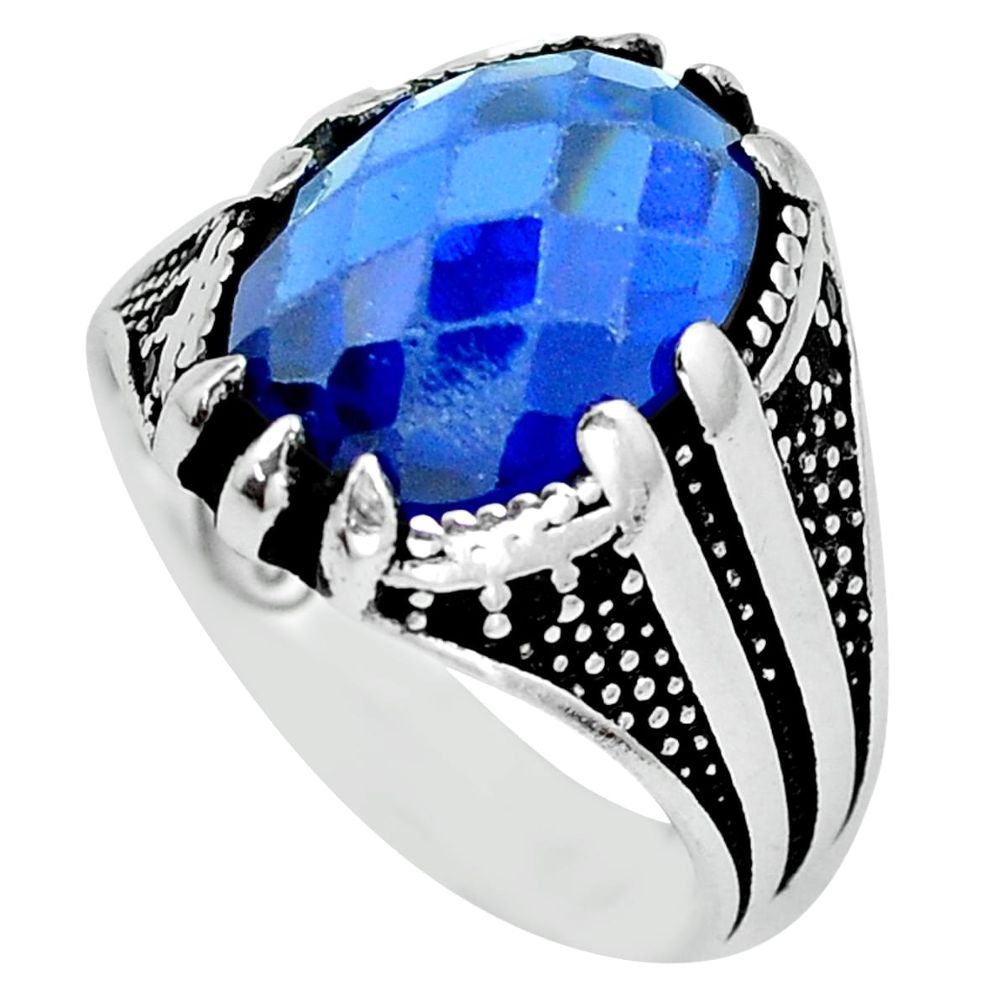 7.22cts blue sapphire quartz topaz 925 sterling silver mens ring size 9.5 a90387