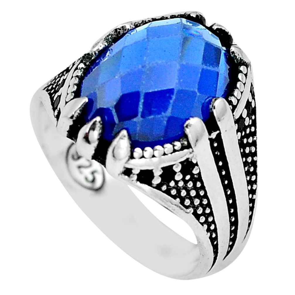 925 sterling silver 6.57cts blue sapphire quartz topaz mens ring size 8 a90388