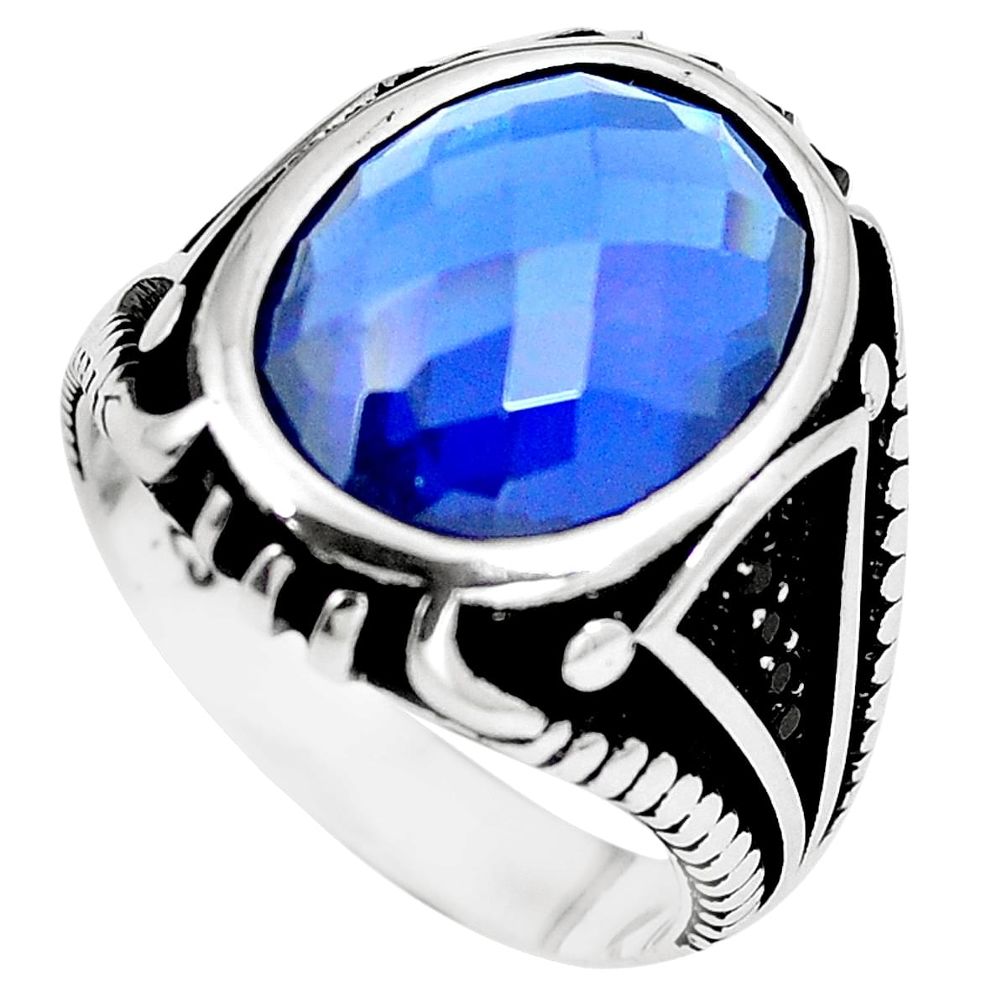 10.77cts blue sapphire quartz topaz 925 sterling silver mens ring size 11 a90389