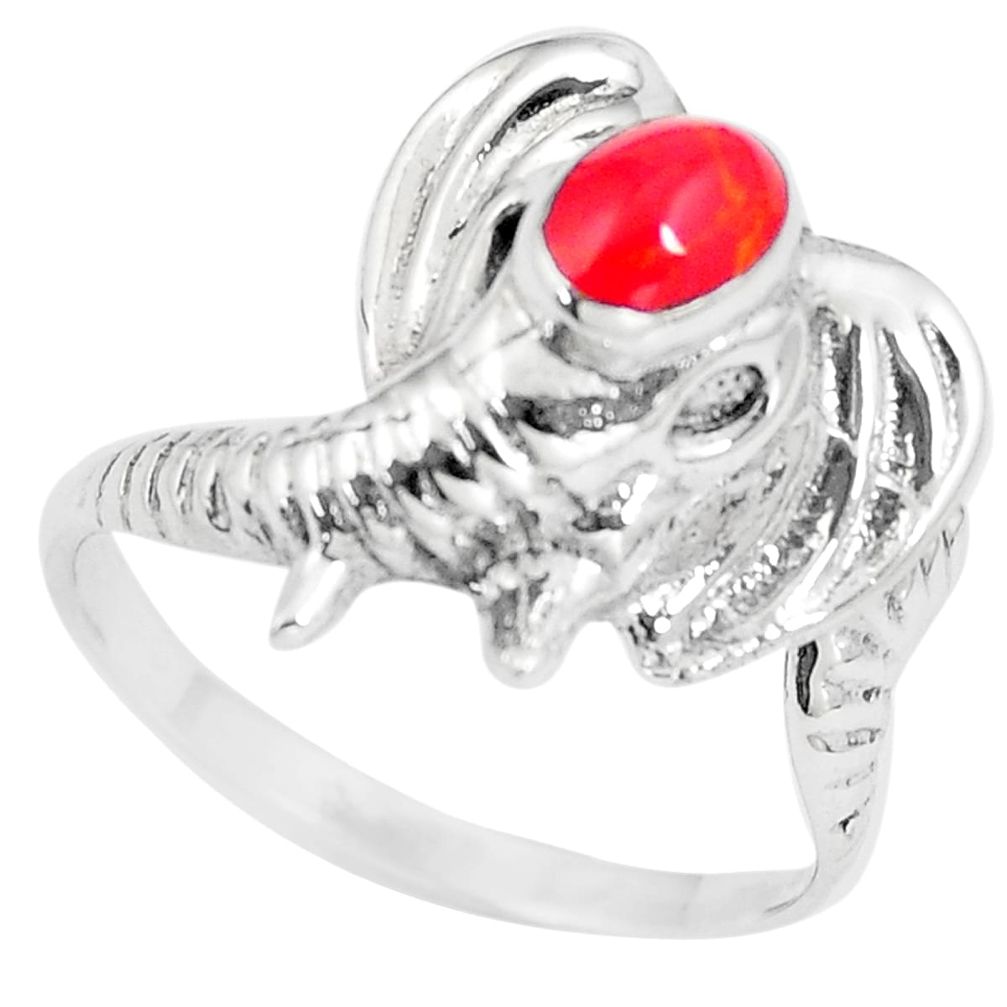 5.02gms red coral enamel 925 sterling silver elephant ring size 8.5 a90879