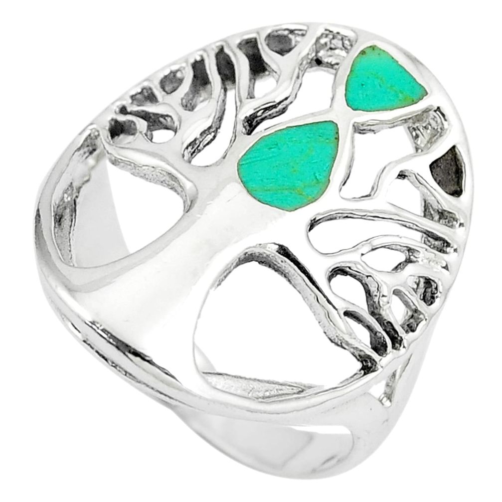 5.69gms fine blue turquoise enamel 925 silver tree of life ring size 8.5 a90886