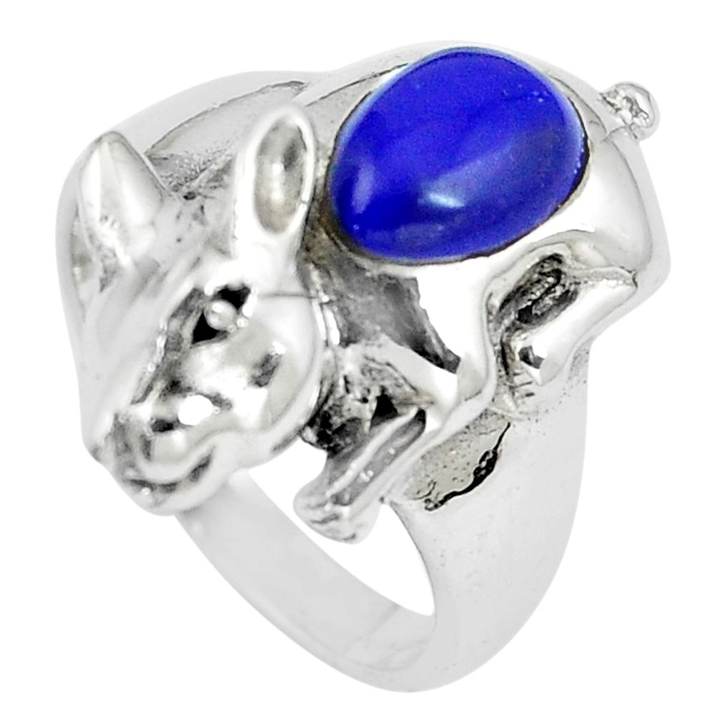 2.11cts natural blue lapis lazuli 925 silver rabbit charm ring size 7 a90914