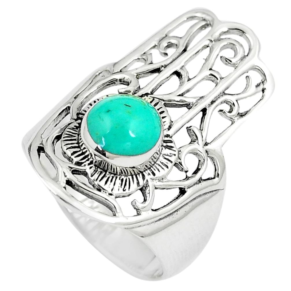 1.37cts fine green turquoise 925 silver hand of god hamsa ring size 7 a90922