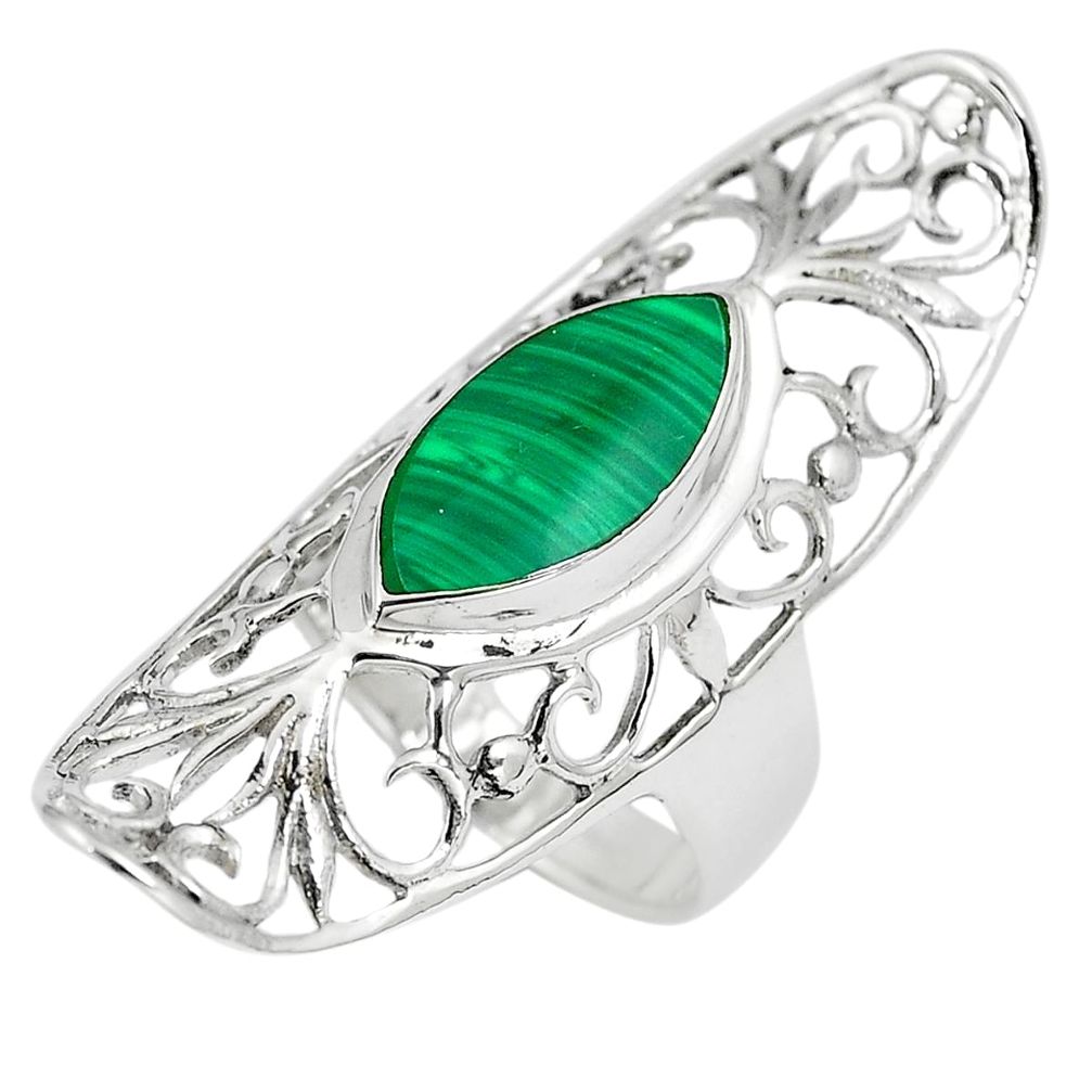 4.21cts natural green malachite (pilot's stone) 925 silver ring size 7 a90931