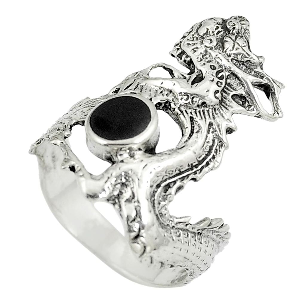 4.48gms black onyx enamel 925 sterling silver dragon ring jewelry size 7 a90935