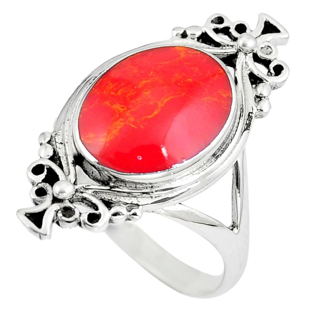 6.26gms red coral enamel 925 sterling silver ring jewelry size 9.5 a90938