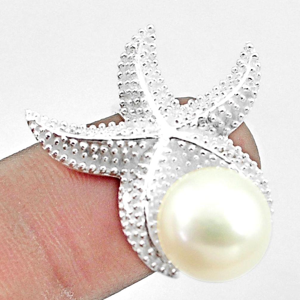 6.78cts natural white pearl 925 silver solitaire star fish ring size 8.5 a91307