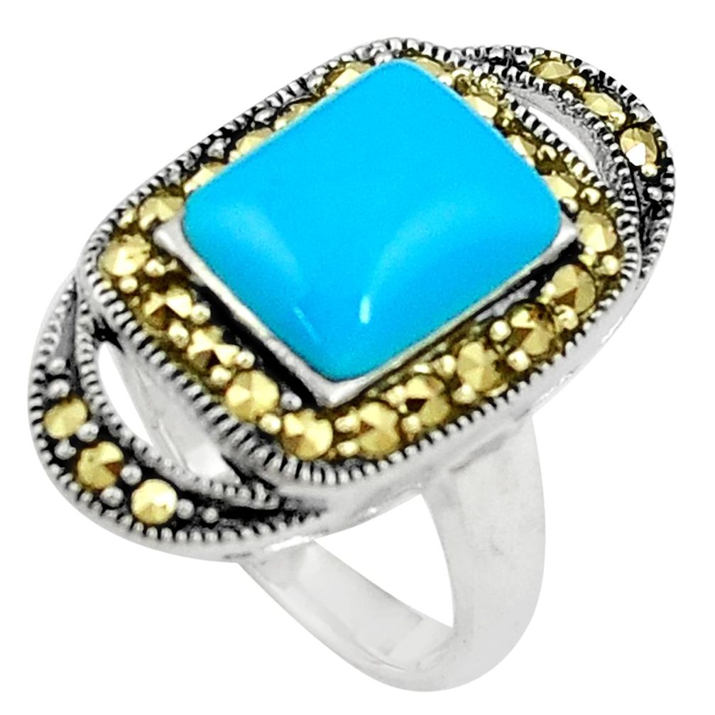 925 silver blue sleeping beauty turquoise marcasite solitaire ring size 7 a91760