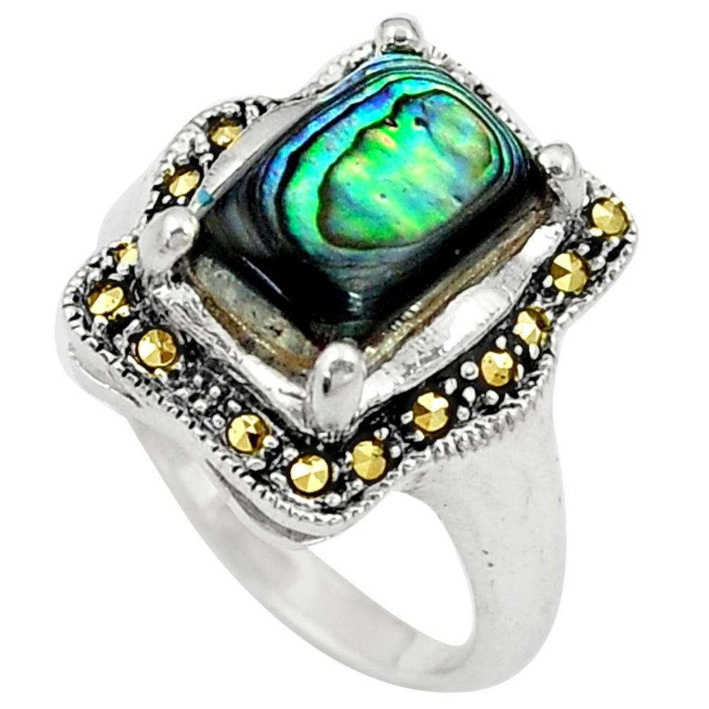 Green abalone paua seashell 925 silver solitaire ring jewelry size 6.5 a91809