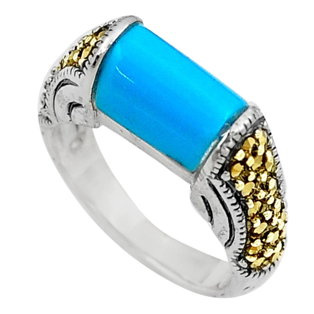 Blue sleeping beauty turquoise marcasite 925 silver solitaire ring size 6 a91814