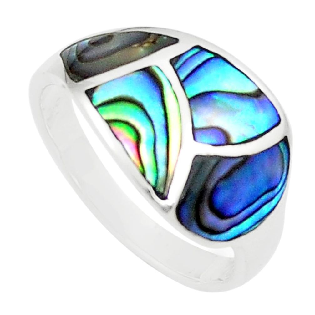 4.25gms green abalone paua seashell enamel 925 silver ring size 8 a91946